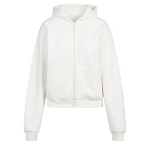 SKIMS WHITE COTTON FLEECE CLASSIC ZIP UP HOODIE in Marble